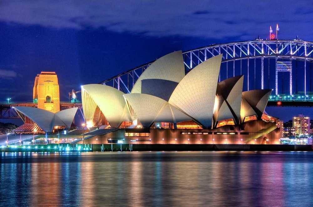 Night View Of Sydney Opera House And Harbour Bridge